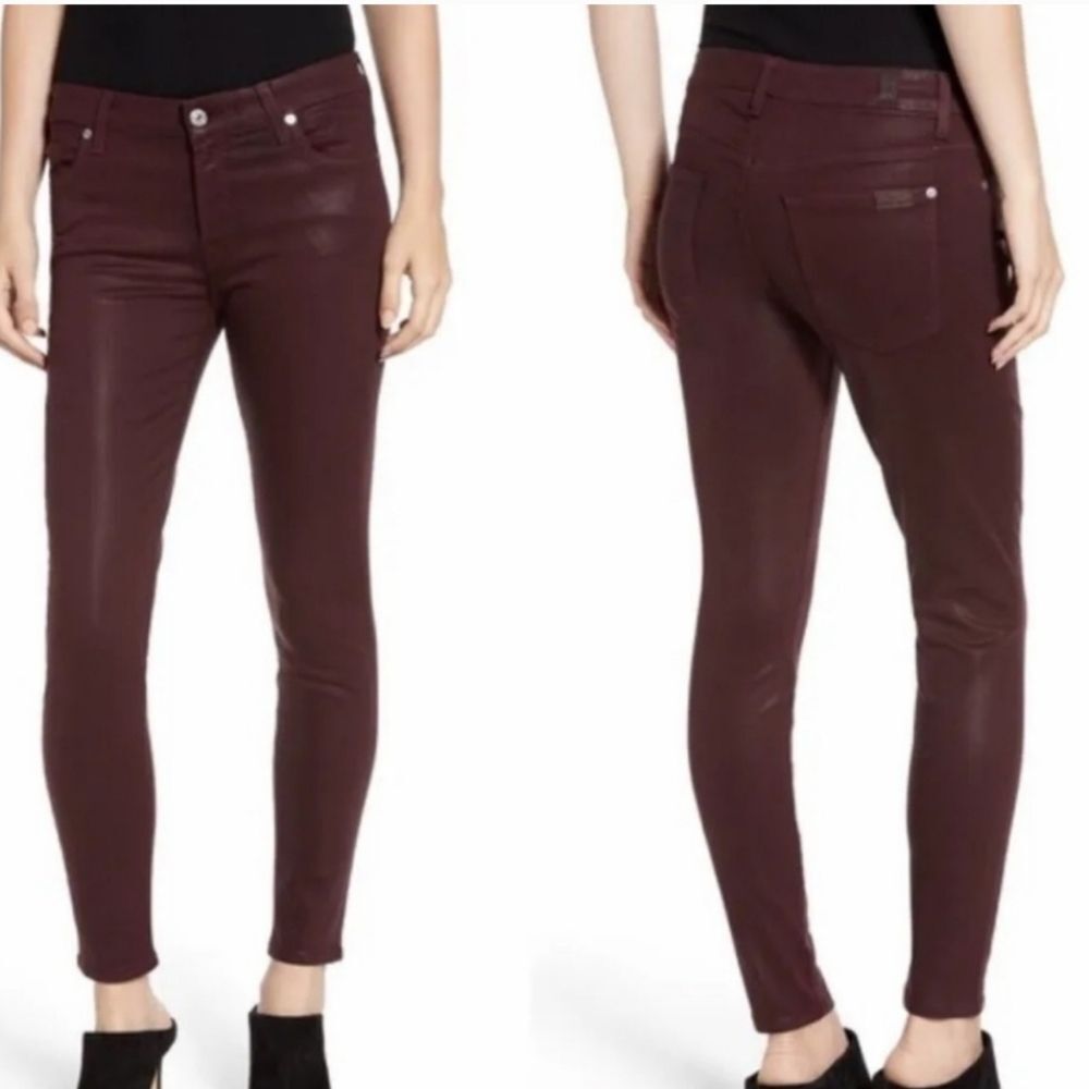 Womens 7 for All mankind burgundy ankle jeans size 24 stretchy NWT. Slim Fit